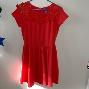 Orange Fit & Flare Lace Dress